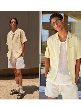 Standard Cloth Liam Crinkle Cotton Shirt Yellow Urban Outfitters M